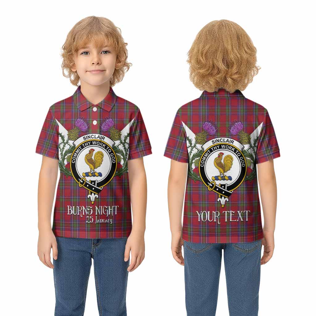 Sinclair Tartan Family Crest Kid Polo Shirt Scottish Burns Night Thistle Floral