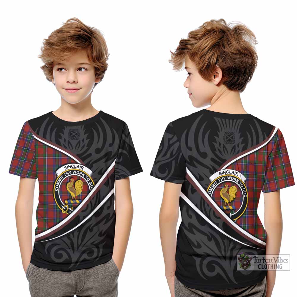 Sinclair Tartan Family Crest Kid T-shirt Celtic Scottish Thistle Floral - Tartan Vibes Clothing