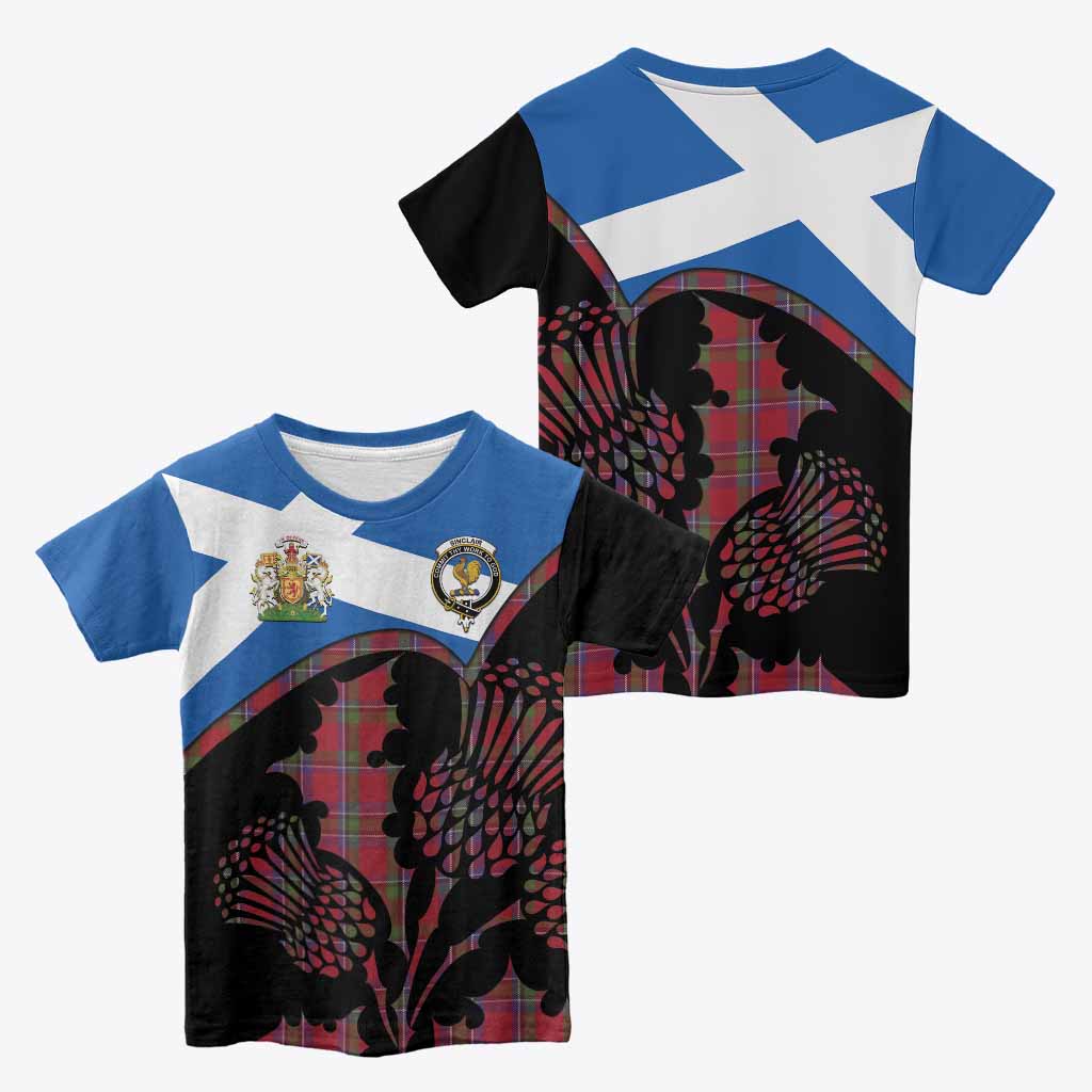 Sinclair Tartan Family Crest Kid T-shirt Scotland Thistle Floral Flag Style