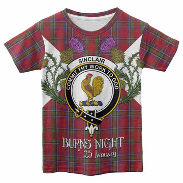 Sinclair Tartan Family Crest Kid T-shirt Scottish Burns Night Thistle Floral