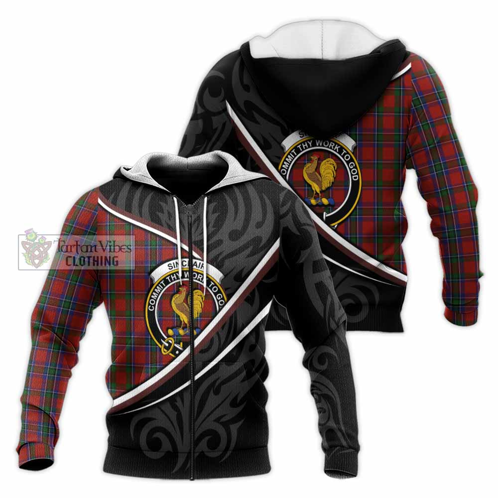 Sinclair Tartan Family Crest Knitted Hoodie Celtic Scottish Thistle Floral - Tartan Vibes Clothing