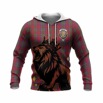 Sinclair Tartan Family Crest Knitted Hoodie Crowned Lion Roaring