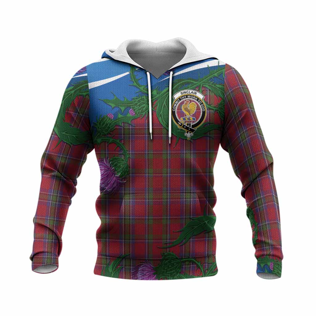 Sinclair Tartan Family Crest Knitted Hoodie Thistle in Minimalism