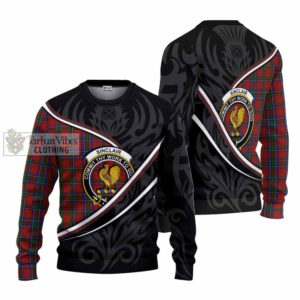 Sinclair Tartan Family Crest Knitted Sweater Celtic Scottish Thistle Floral - Tartan Vibes Clothing