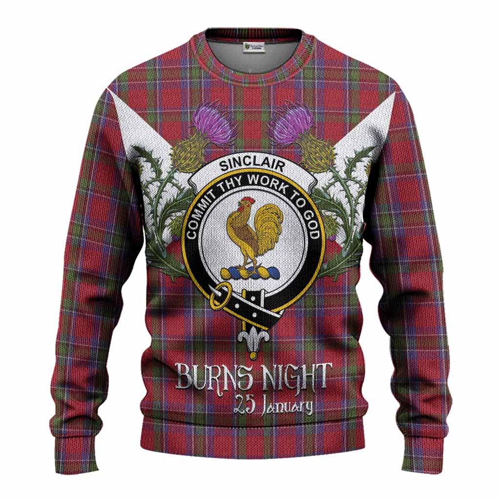 Sinclair Tartan Family Crest Knitted Sweater Scottish Burns Night Thistle Floral