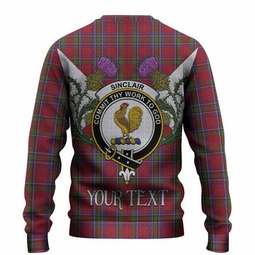 Sinclair Tartan Family Crest Knitted Sweater Scottish Burns Night Thistle Floral