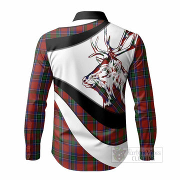 Sinclair Tartan Family Crest Long Sleeve Button Shirts Scottish Red Deer Curves Style
