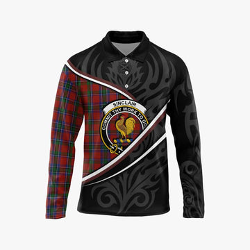 Sinclair Tartan Family Crest Long Sleeve Polo Shirt Celtic Scottish Thistle Floral