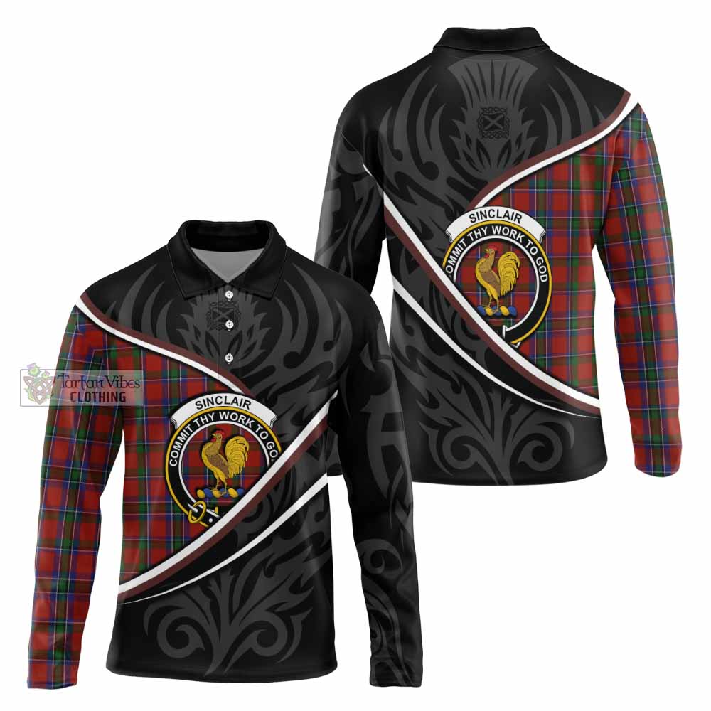 Sinclair Tartan Family Crest Long Sleeve Polo Shirt Celtic Scottish Thistle Floral - Tartan Vibes Clothing