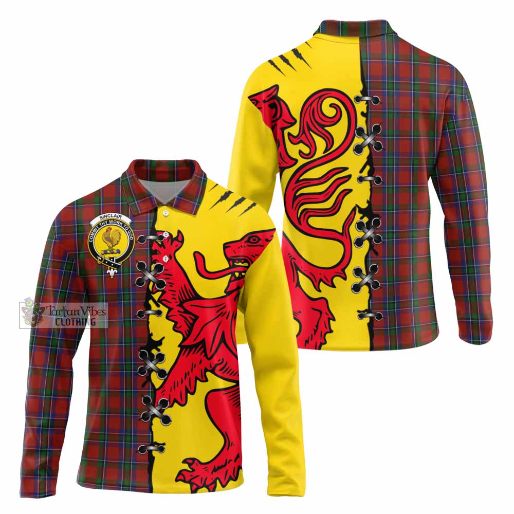 Sinclair Tartan Family Crest Long Sleeve Polo Shirt Lion Rampant Honor - Tartan Vibes Clothing