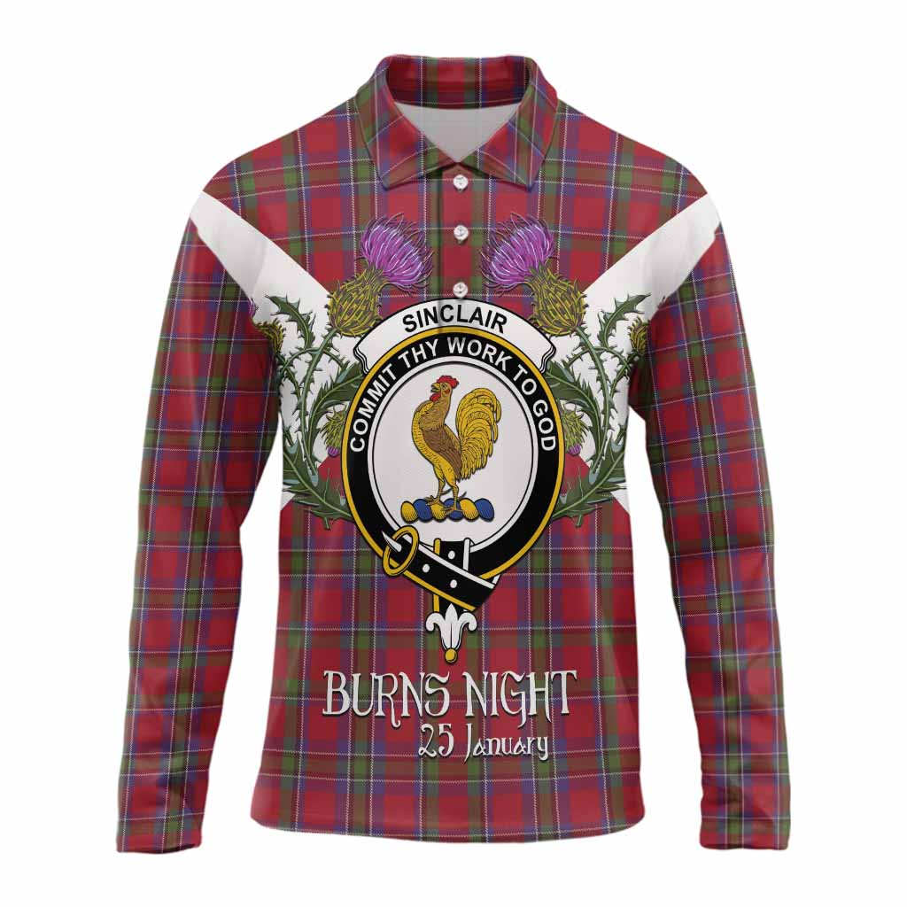 Sinclair Tartan Family Crest Long Sleeve Polo Shirt Scottish Burns Night Thistle Floral