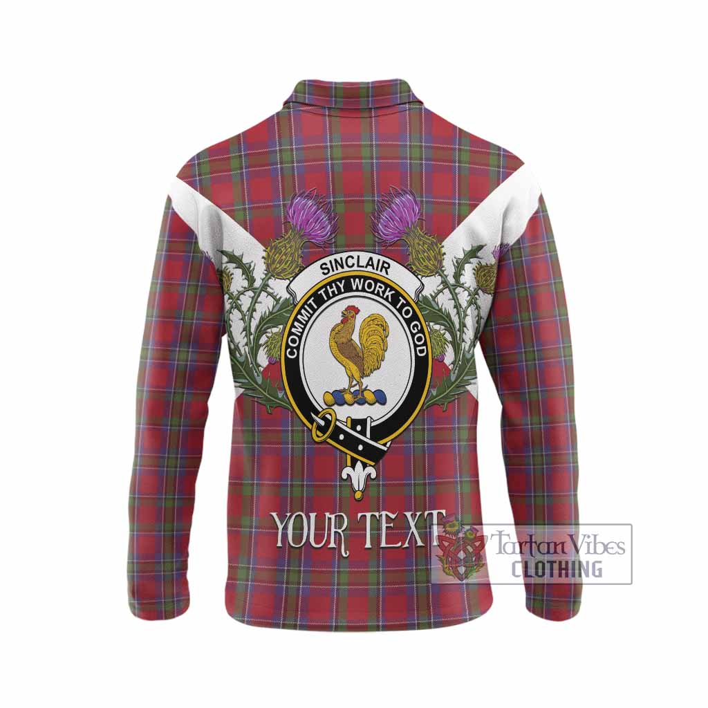 Sinclair Tartan Family Crest Long Sleeve Polo Shirt Scottish Burns Night Thistle Floral
