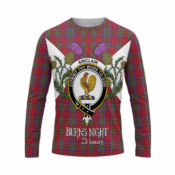 Sinclair Tartan Family Crest Long Sleeve T-Shirt Scottish Burns Night Thistle Floral