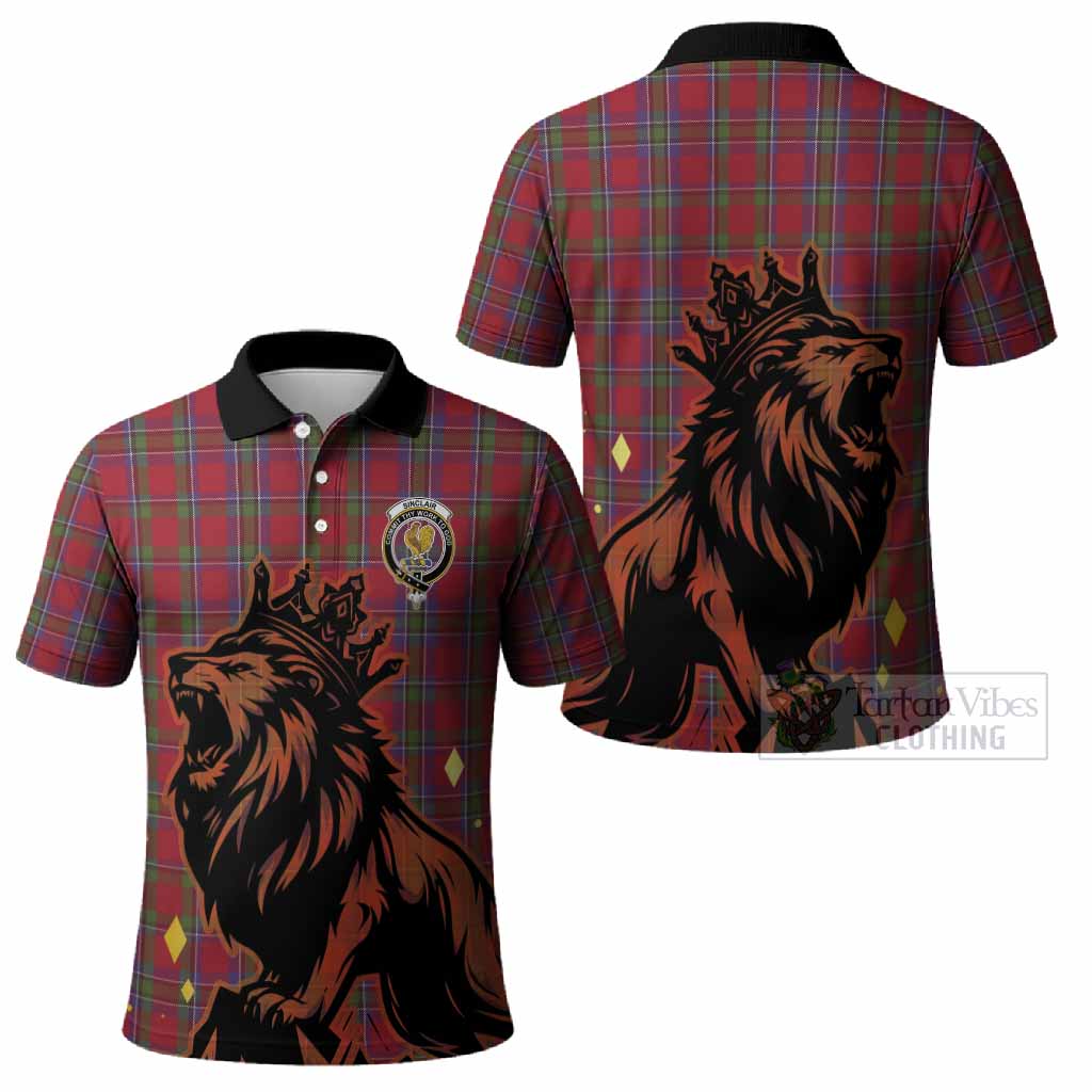 Sinclair Tartan Family Crest Polo Shirt Crowned Lion Roaring