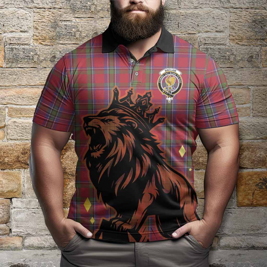Sinclair Tartan Family Crest Polo Shirt Crowned Lion Roaring