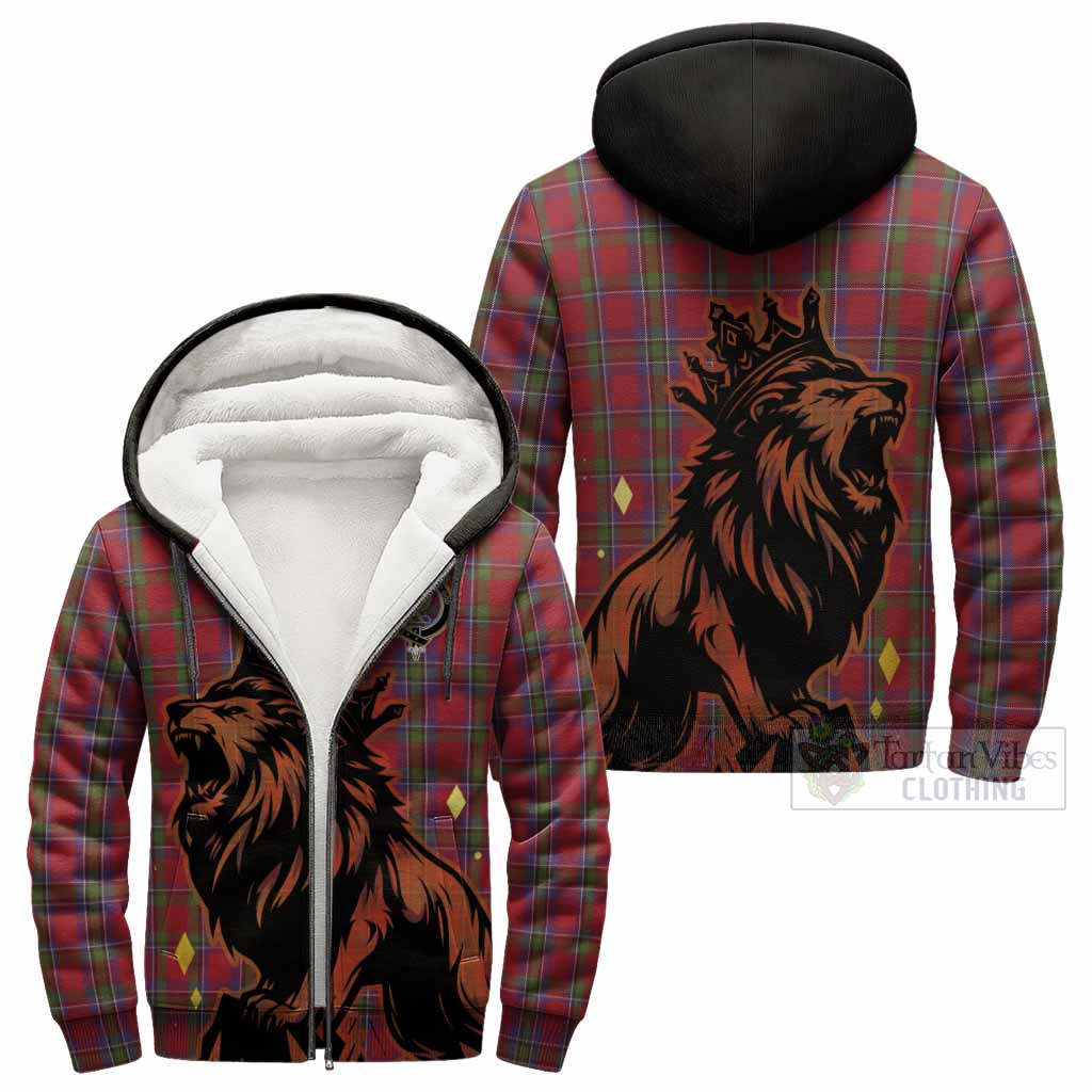 Sinclair Tartan Family Crest Sherpa Hoodie Crowned Lion Roaring