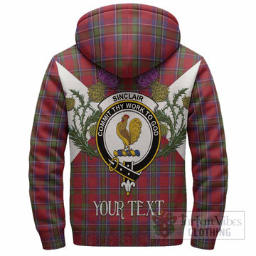 Sinclair Tartan Family Crest Sherpa Hoodie Scottish Burns Night Thistle Floral