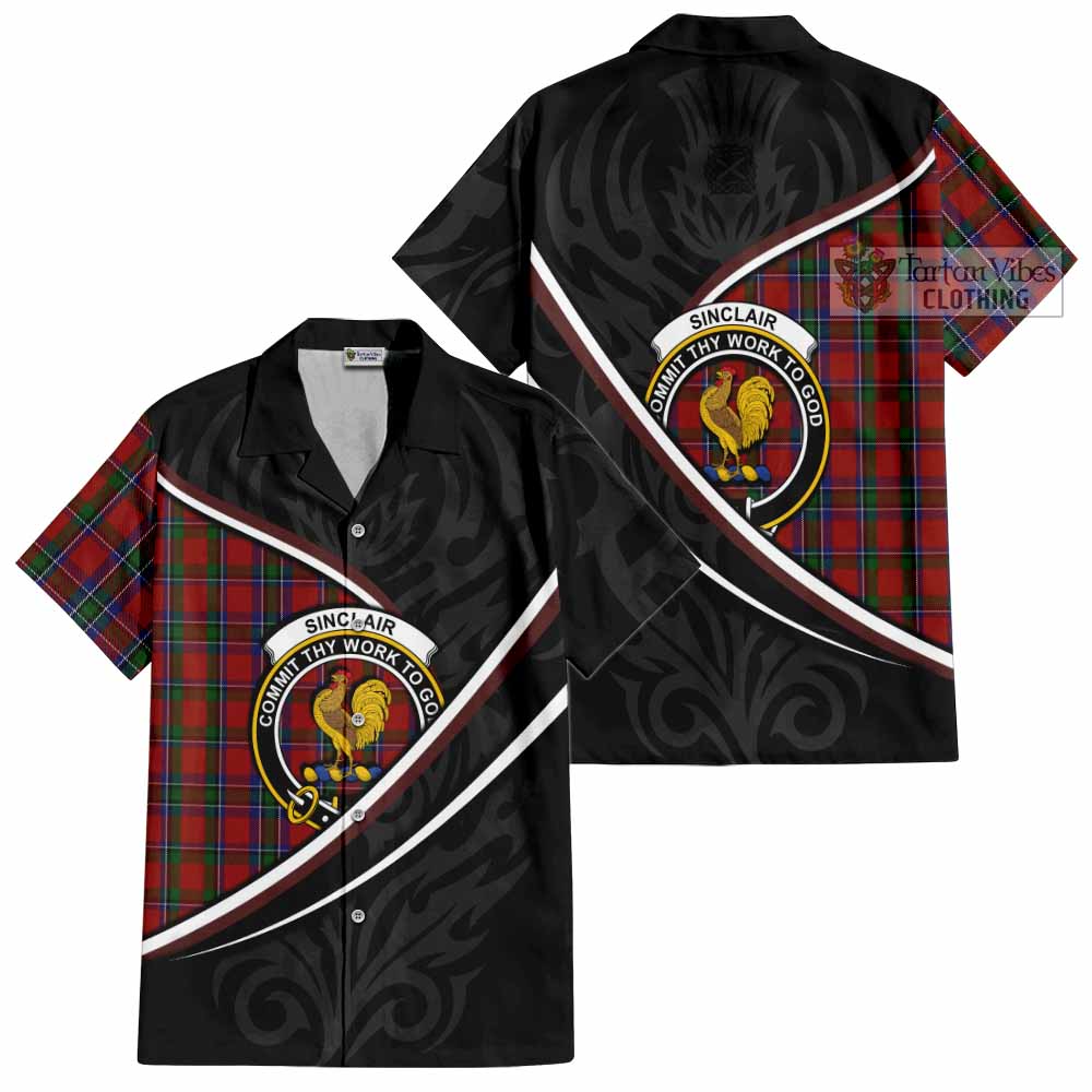 Sinclair Tartan Family Crest Short Sleeve Button Shirt Celtic Scottish Thistle Floral - Tartan Vibes Clothing