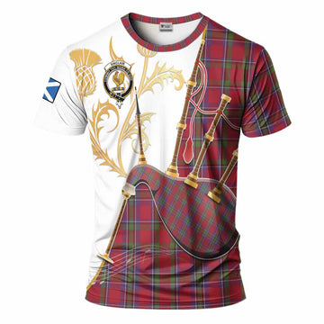 Sinclair Tartan Family Crest T-Shirt Bagpipes with Scottish Thistle