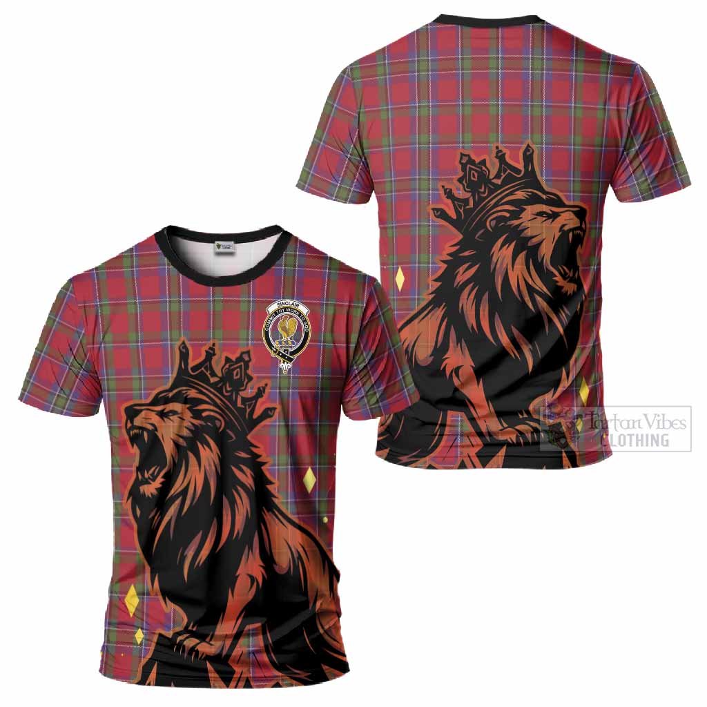 Sinclair Tartan Family Crest T-Shirt Crowned Lion Roaring
