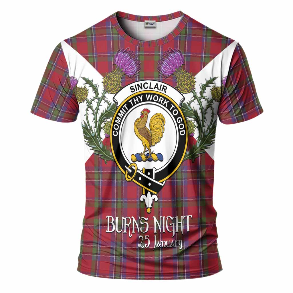 Sinclair Tartan Family Crest T-Shirt Scottish Burns Night Thistle Floral