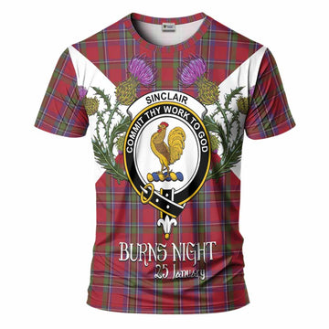 Sinclair Tartan Family Crest T-Shirt Scottish Burns Night Thistle Floral