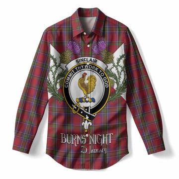 Sinclair Tartan Family Crest Women Casual Shirt Scottish Burns Night Thistle Floral