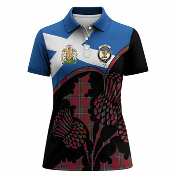 Sinclair Tartan Family Crest Women Polo Shirt Scotland Thistle Floral Flag Style