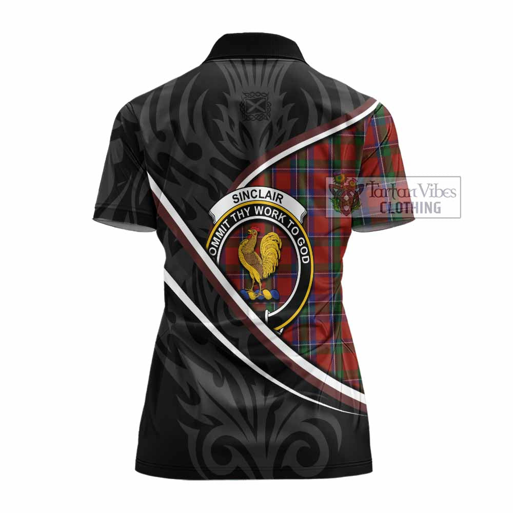 Sinclair Tartan Family Crest Women's Polo Shirt Celtic Scottish Thistle Floral - Tartan Vibes Clothing