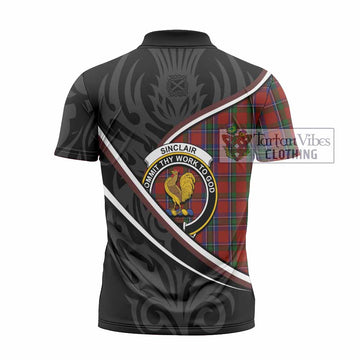 Sinclair Tartan Family Crest Zipper Polo Shirt Celtic Scottish Thistle Floral - Tartan Vibes Clothing