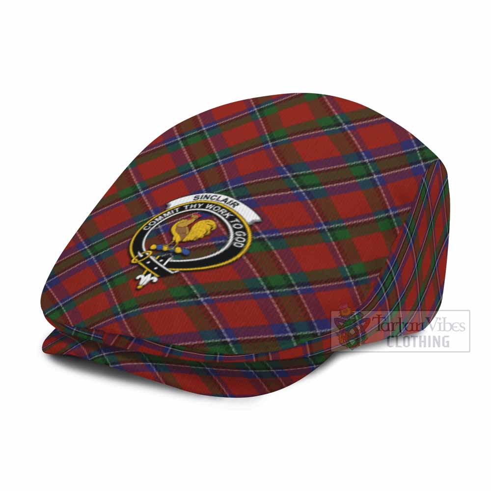 Sinclair Tartan Flat Cap, Jeff Cap Cross Style with Family Crest - Tartan Vibes Clothing