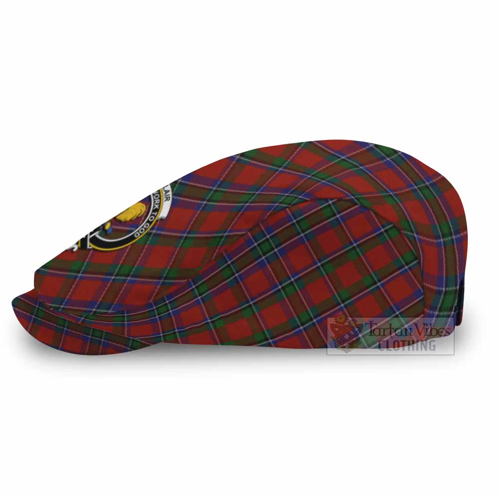 Sinclair Tartan Flat Cap, Jeff Cap Cross Style with Family Crest - Tartan Vibes Clothing