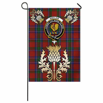 Sinclair Tartan Garden Flag with Golden Regal Scottish Thistle Emblem