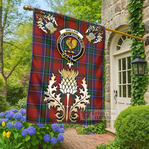 Sinclair Tartan Garden Flag with Golden Regal Scottish Thistle Emblem