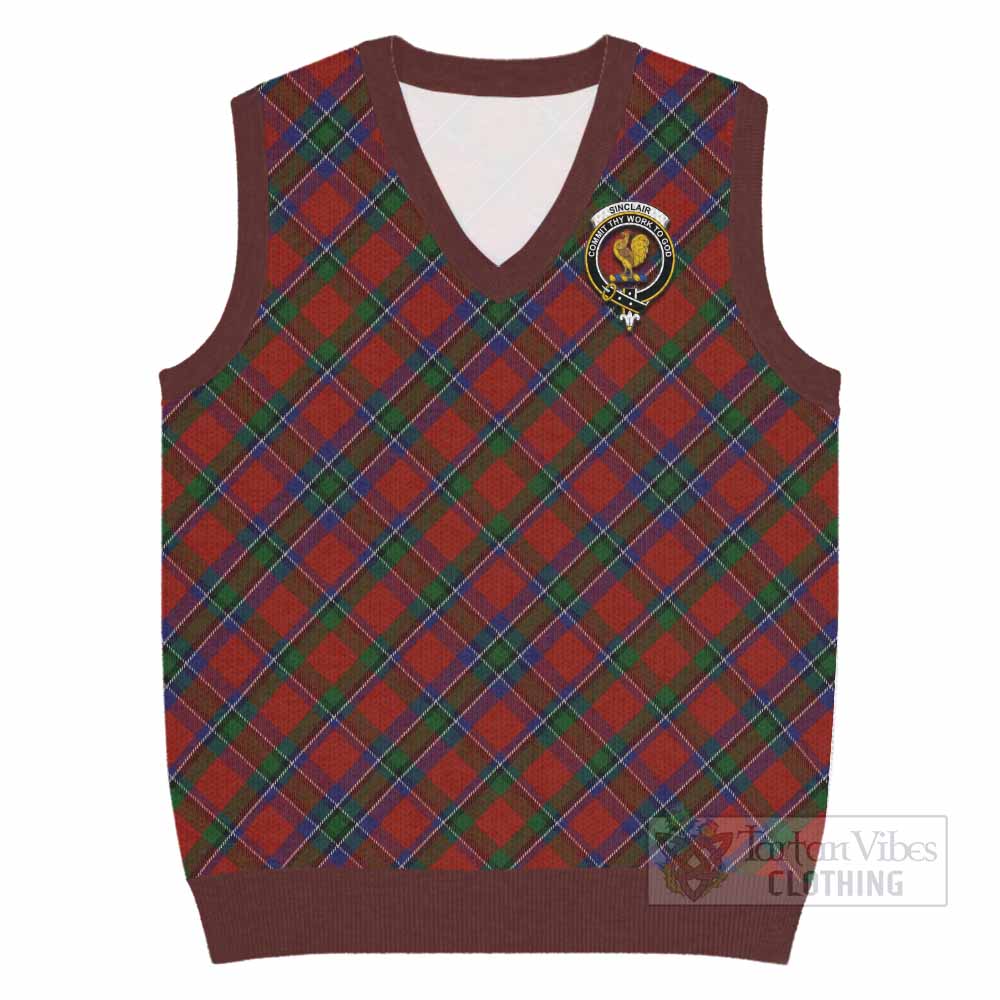 Sinclair Tartan Knitted V-Neck Vest with Family Crest Cross Style