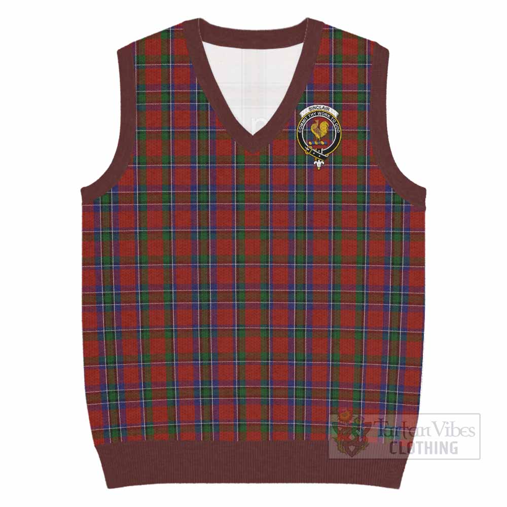Sinclair Tartan Knitted V-Neck Vest with Family Crest - Tartan Vibes Clothing