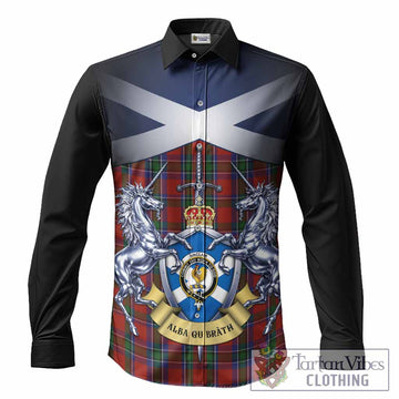 Sinclair Tartan Long Sleeve Button Shirts Alba Gu Brath Unicorn Crest