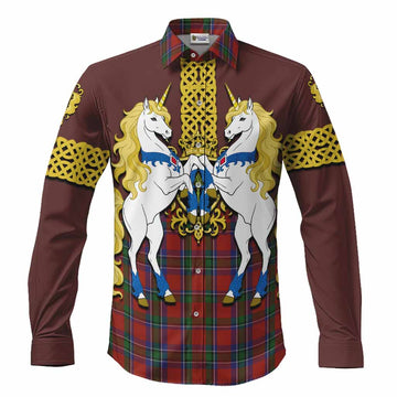 Sinclair Tartan Long Sleeve Button Shirts Unicorn Celtic Knot And Thistle Emblem