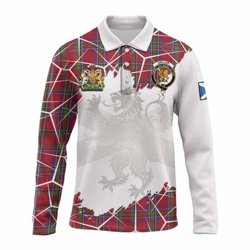 Sinclair Tartan Long Sleeve Polo Shirt with Family Crest and Lion Rampant Grunge Style