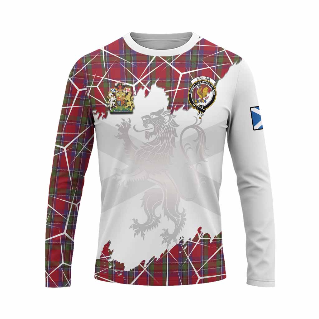 Sinclair Tartan Long Sleeve T-Shirt with Family Crest and Lion Rampant Grunge Style