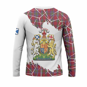 Sinclair Tartan Long Sleeve T-Shirt with Family Crest and Lion Rampant Grunge Style