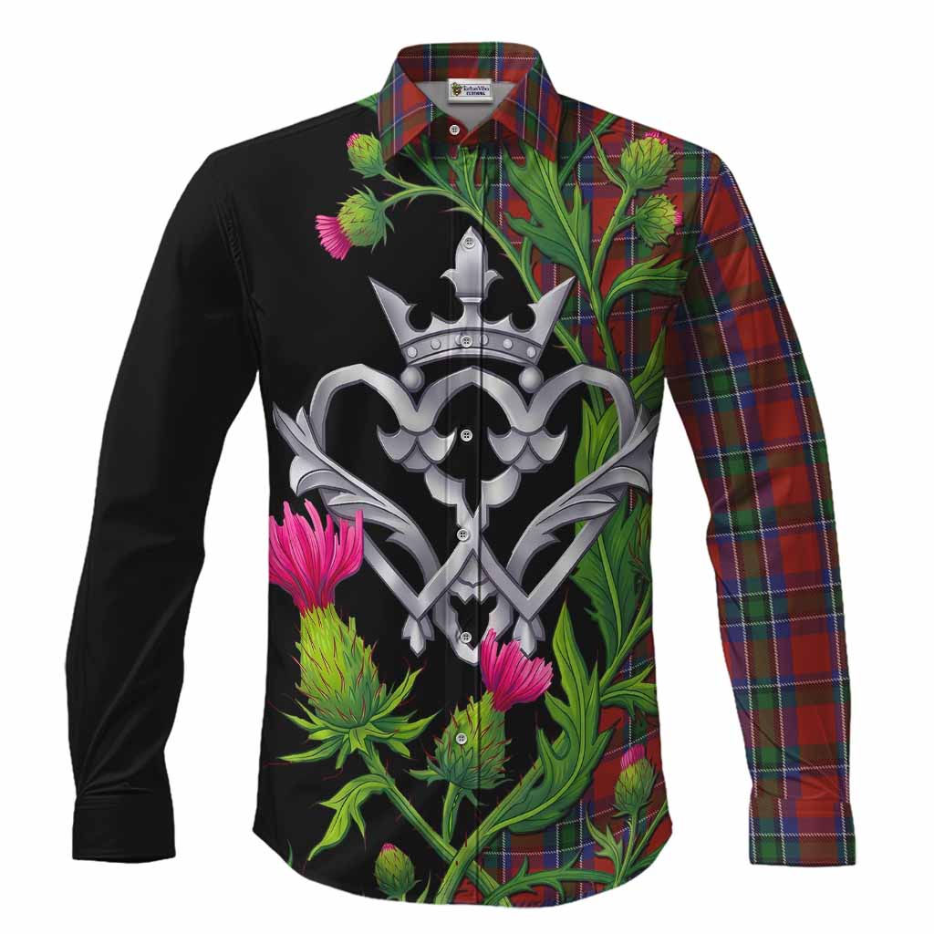 Sinclair Tartan Luckenbooth Long Sleeve Button Shirts Silver Heart Crown Thistle Floral Men's Shirt S - Tartan Vibes Clothing