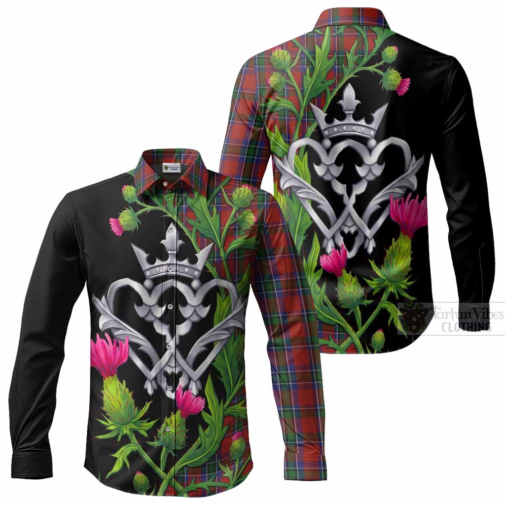 Sinclair Tartan Luckenbooth Long Sleeve Button Shirts Silver Heart Crown Thistle Floral Men's Shirt - Tartan Vibes Clothing