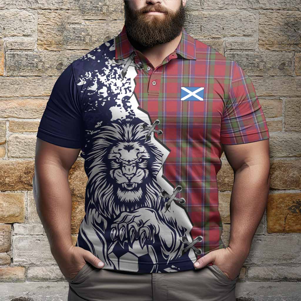 Sinclair Tartan Scottish Polo Shirt Angry Lion With Soccer Ball Style
