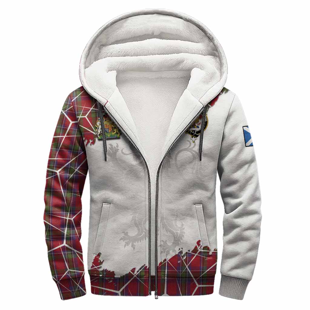Sinclair Tartan Sherpa Hoodie with Family Crest and Lion Rampant Grunge Style