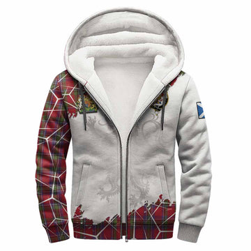 Sinclair Tartan Sherpa Hoodie with Family Crest and Lion Rampant Grunge Style