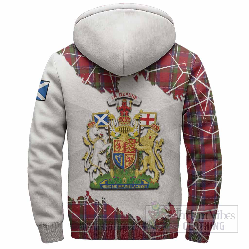 Sinclair Tartan Sherpa Hoodie with Family Crest and Lion Rampant Grunge Style