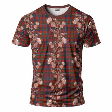 Sinclair Tartan T-Shirt Seamless Scottish Thistle Flowers