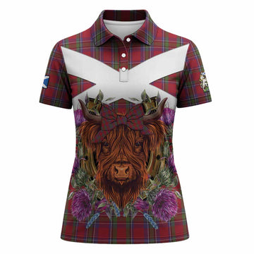 Sinclair Tartan Women Polo Shirt Scottish Thistle Heilan Coo