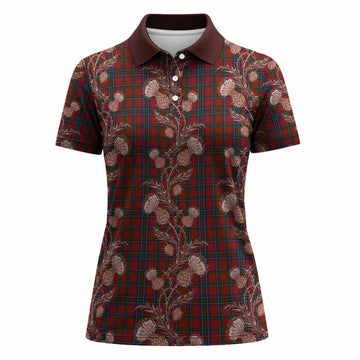 Sinclair Tartan Women Polo Shirt Seamless Scottish Thistle Flowers